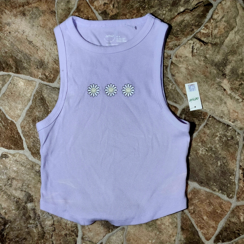 Aerie Lavender Tank Top with Daisy Detail